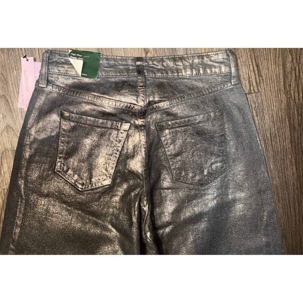 Wild Fable High Rise Baggy Wide Leg Shiny Jeans Silver Metallic Size 2/31.5 - Picture 3 of 7